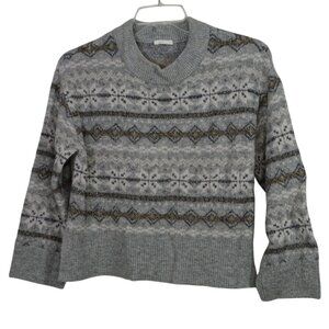 H&M Gray Fair Isle Knit Sweater Crew Neck Women Size M Acrylic Blend Long Sleeve